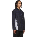 ADER error Navy Wool Check Stain Shirt