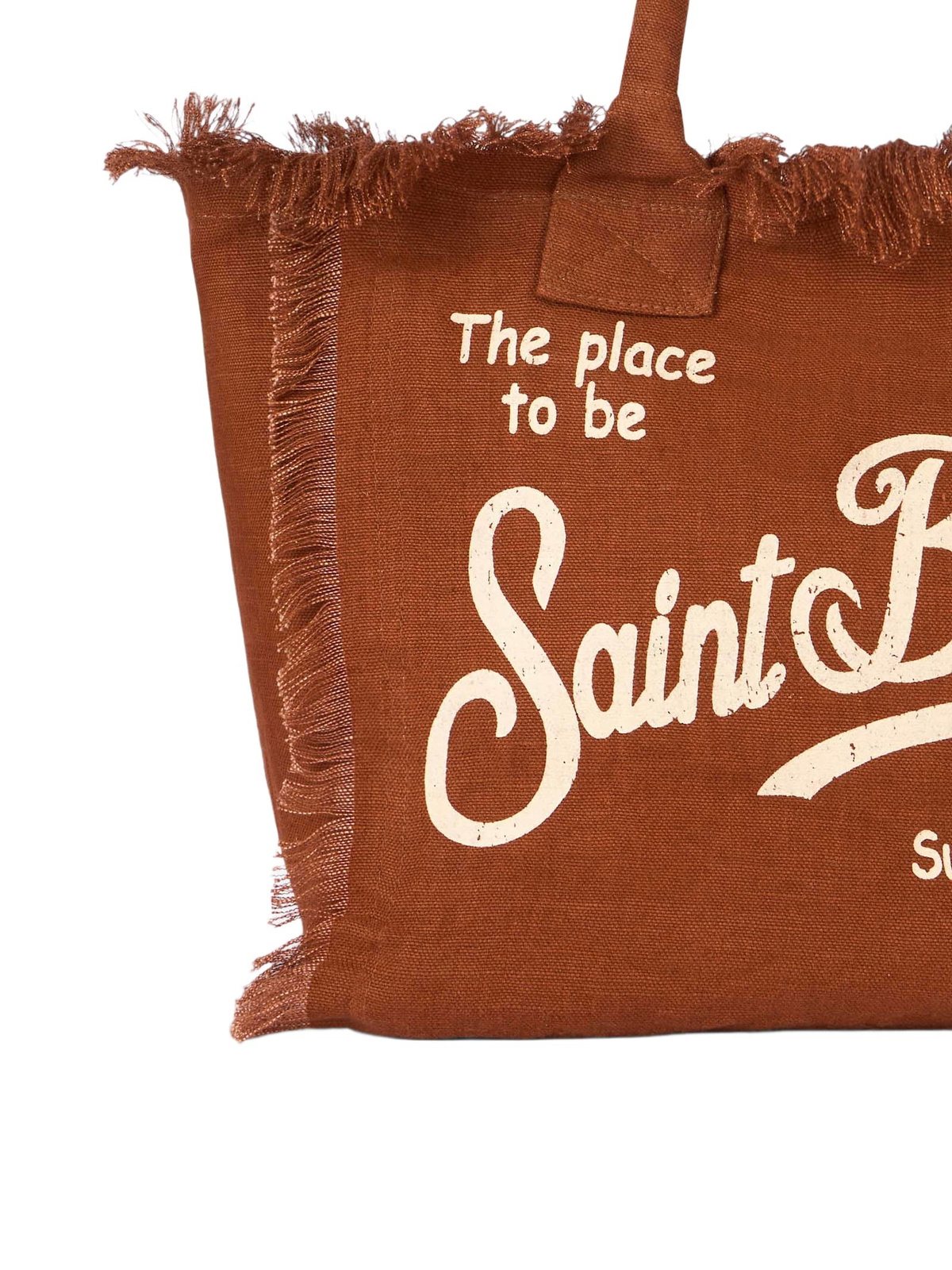 MC2 Saint Barth Brown Vanity Linen Tote Bag With Saint Barth Logo