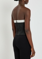 Alice + Olivia Kelly Pinstriped Strapless Linen-blend top Black And White