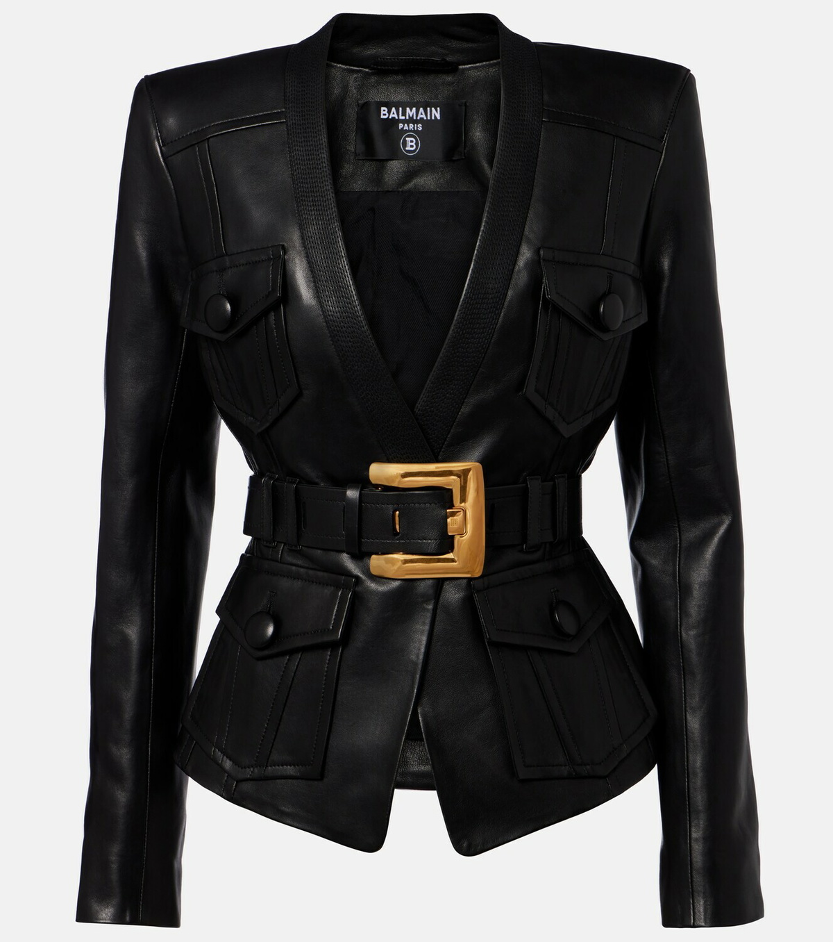 Balmain Belted leather jacket