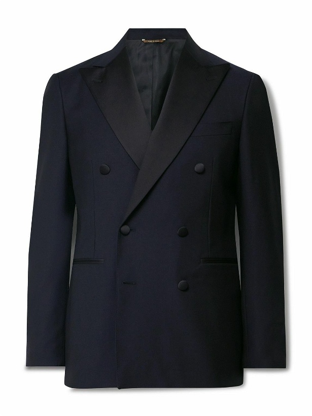 Photo: Canali - Slim-Fit Double-Breasted Satin-Trimmed Wool Tuxedo Jacket - Blue