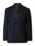 Canali - Slim-Fit Double-Breasted Satin-Trimmed Wool Tuxedo Jacket - Blue