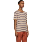 Gucci Brown and Beige Wool GG Patch Stripes T-Shirt