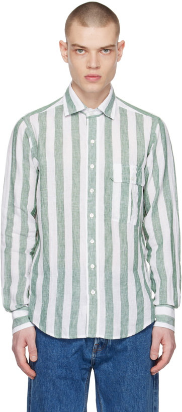 Photo: Drake's Green & White Stripe Shirt