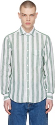 Drake's Green & White Stripe Shirt