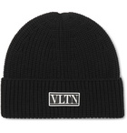 Valentino - Logo-Appliquéd Ribbed Wool Beanie - Black