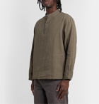 Satta - Sukha Grandad-Collar Garment-Dyed Linen and Cotton-Blend Half-Placket Shirt - Green