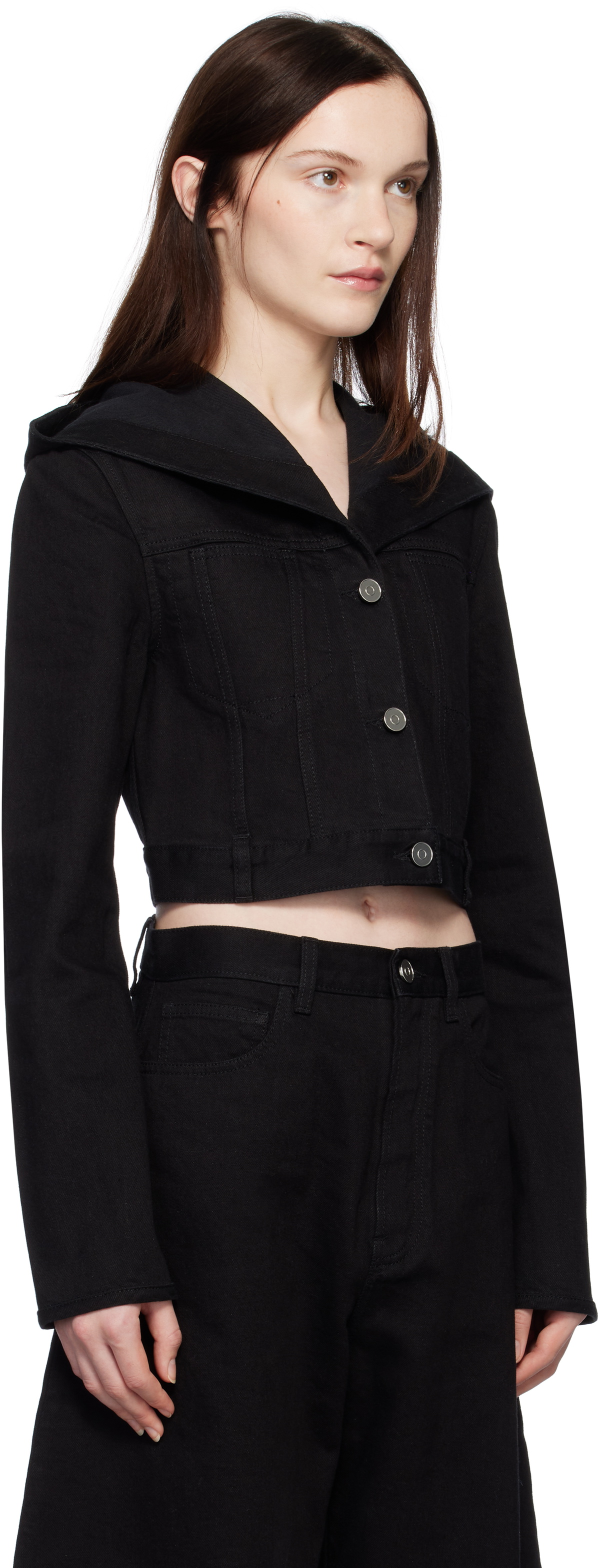ALAÏA Black Cropped Hooded Denim Jacket ALAÏA