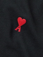 AMI PARIS - Logo-Embroidered Cotton-Piqué Polo Shirt - Black