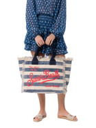 MC2 Saint Barth Blue Striped Cotton Canvas Vanity Tote Bag