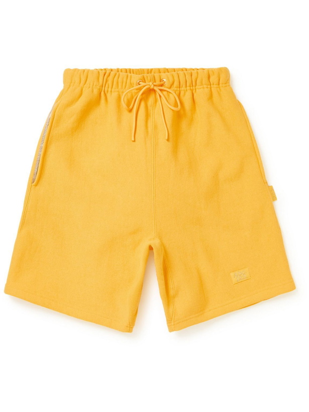 Photo: Abc. 123. - Wide-Leg Logo-Detailed Cotton-Blend Jersey Drawstring Shorts - Yellow