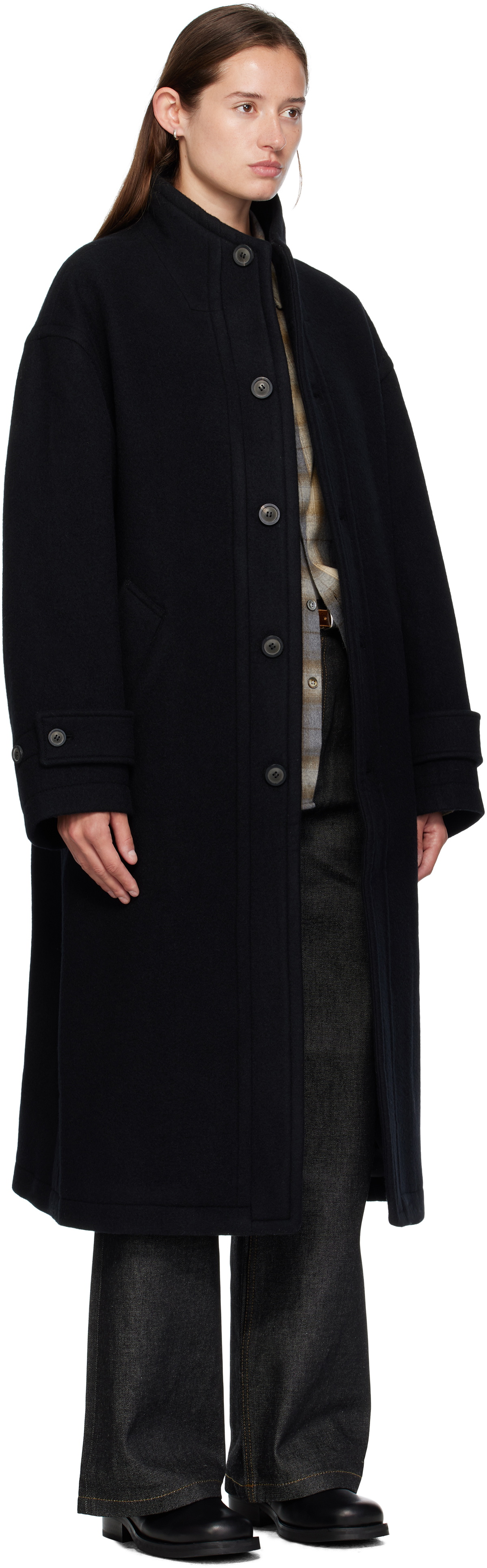 COOR Black Virgin Wool High-Neck Coat