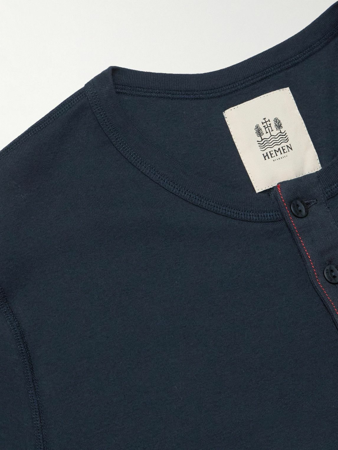 Hemen Biarritz - Luzien Organic Cotton-Jersey Henley Pyjama T-Shirt - Blue