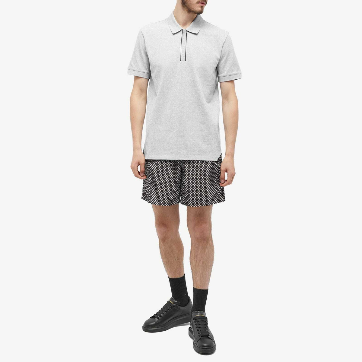 Alexander McQueen Men's Polka Dot Skull Swim Short in Black/Ivory