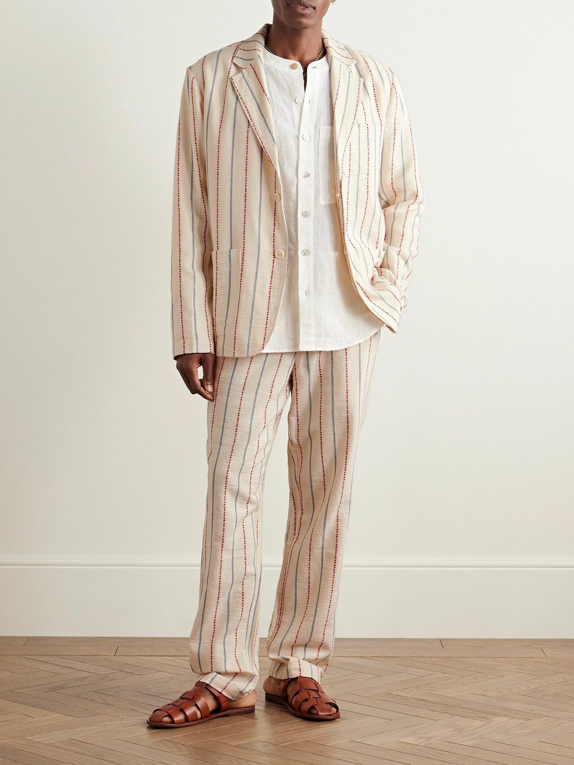 Kardo - Unstructured Striped Cotton-Canvas Suit Jacket - Neutrals