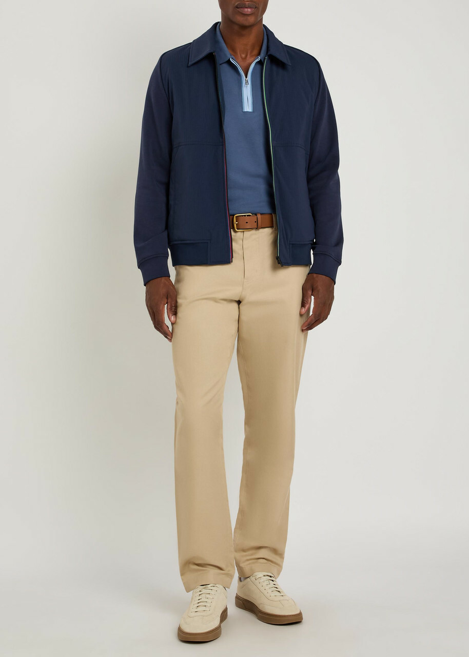 PS Paul Smith Stripe-trimmed Piqué Cotton-blend Polo Shirt Blue