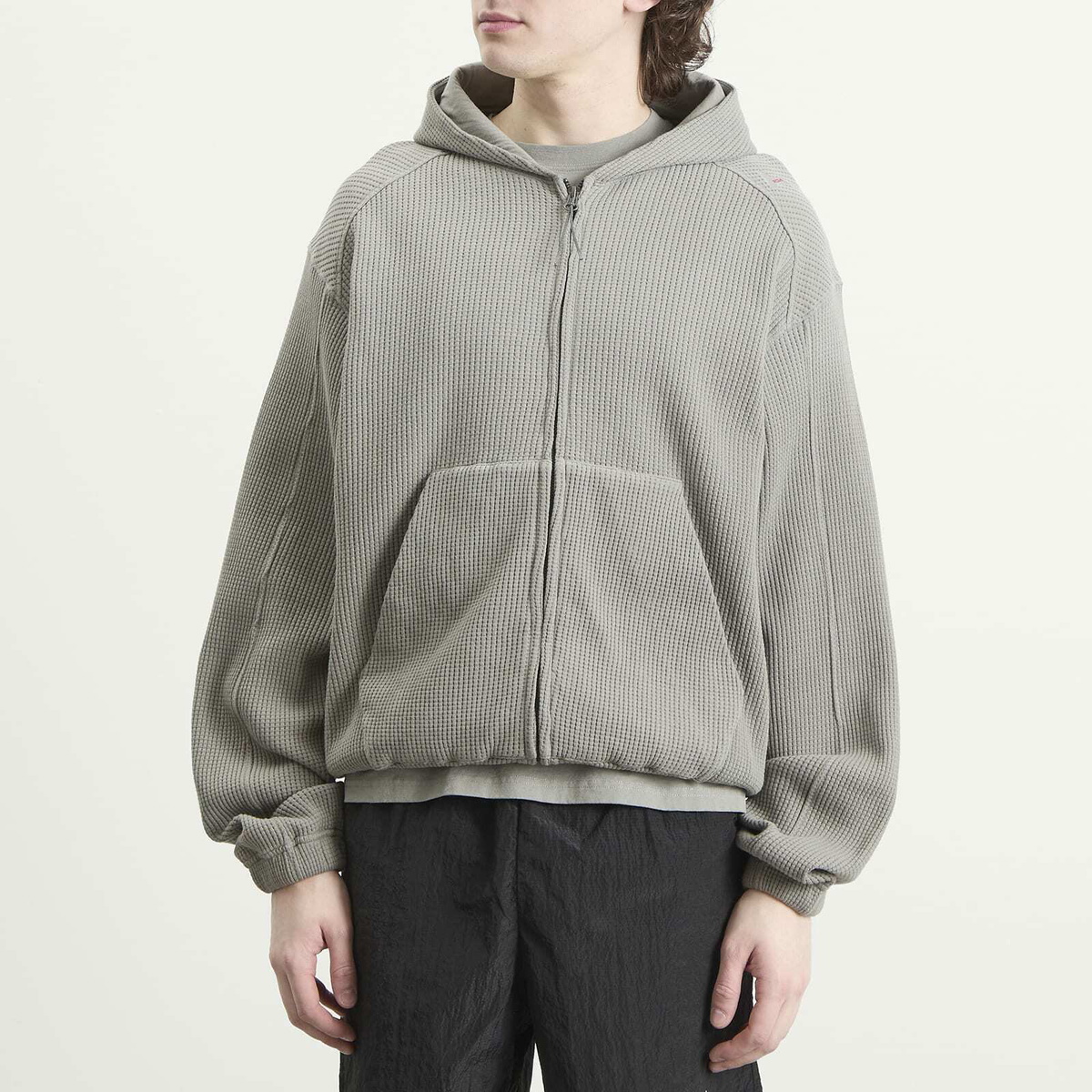 ROA Men's Bee Sun Faded Organic Waffle Zip Up Hoodie in Grey