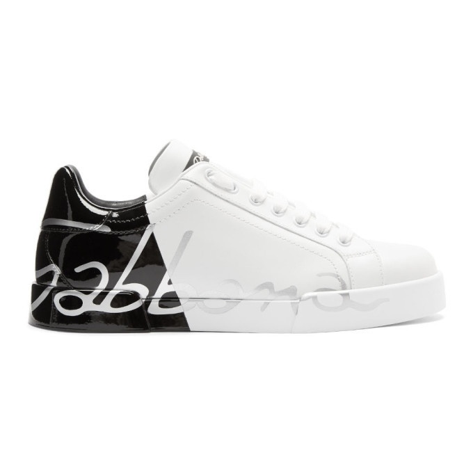 Photo: Dolce and Gabbana White Patent Trim Portofino Sneakers