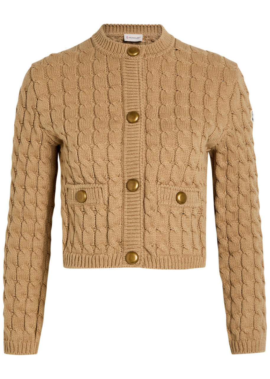Moncler Cable-knit Cotton-blend Cardigan Brown