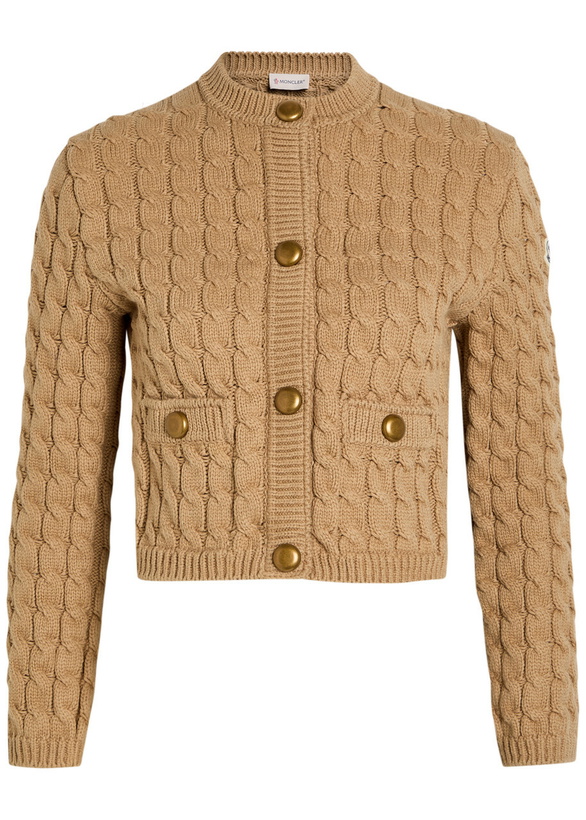 Photo: Moncler Cable-knit Cotton-blend Cardigan Brown