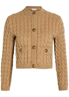Moncler Cable-knit Cotton-blend Cardigan Brown