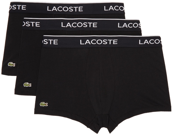 Photo: Lacoste Three-Pack Black Logo Casual Boxer Briefs