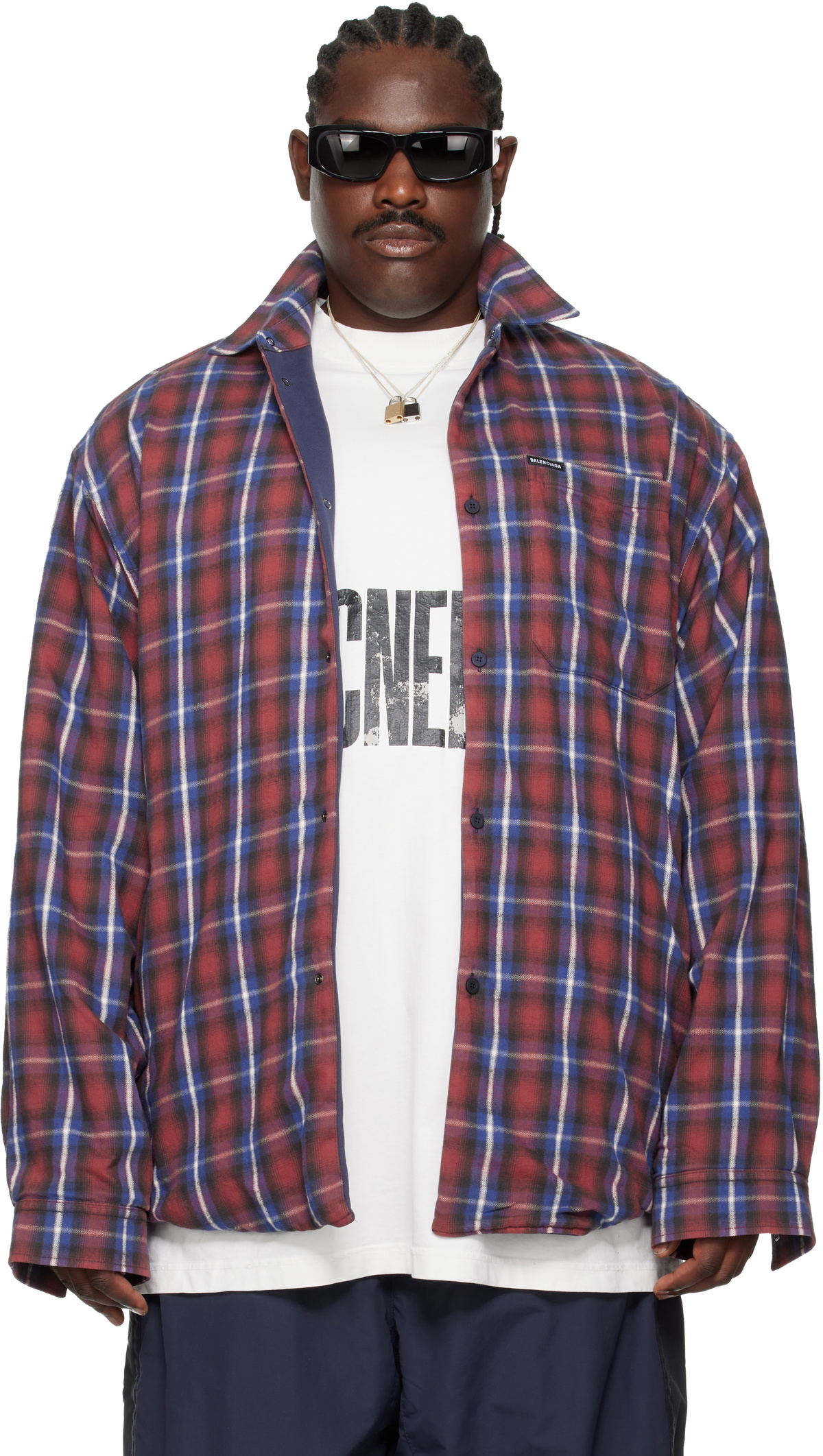 Balenciaga Red & Blue Lined Overshirt