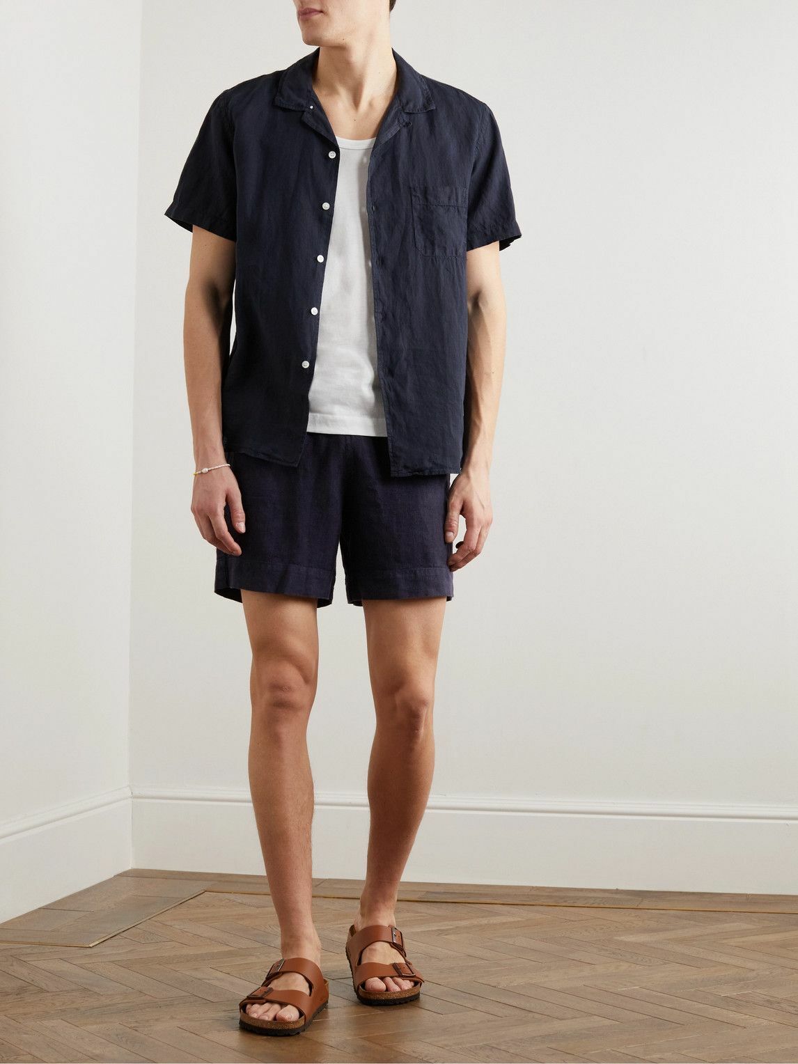 La Paz - Pestana Straight-Leg linen Drawstring Shorts - Blue