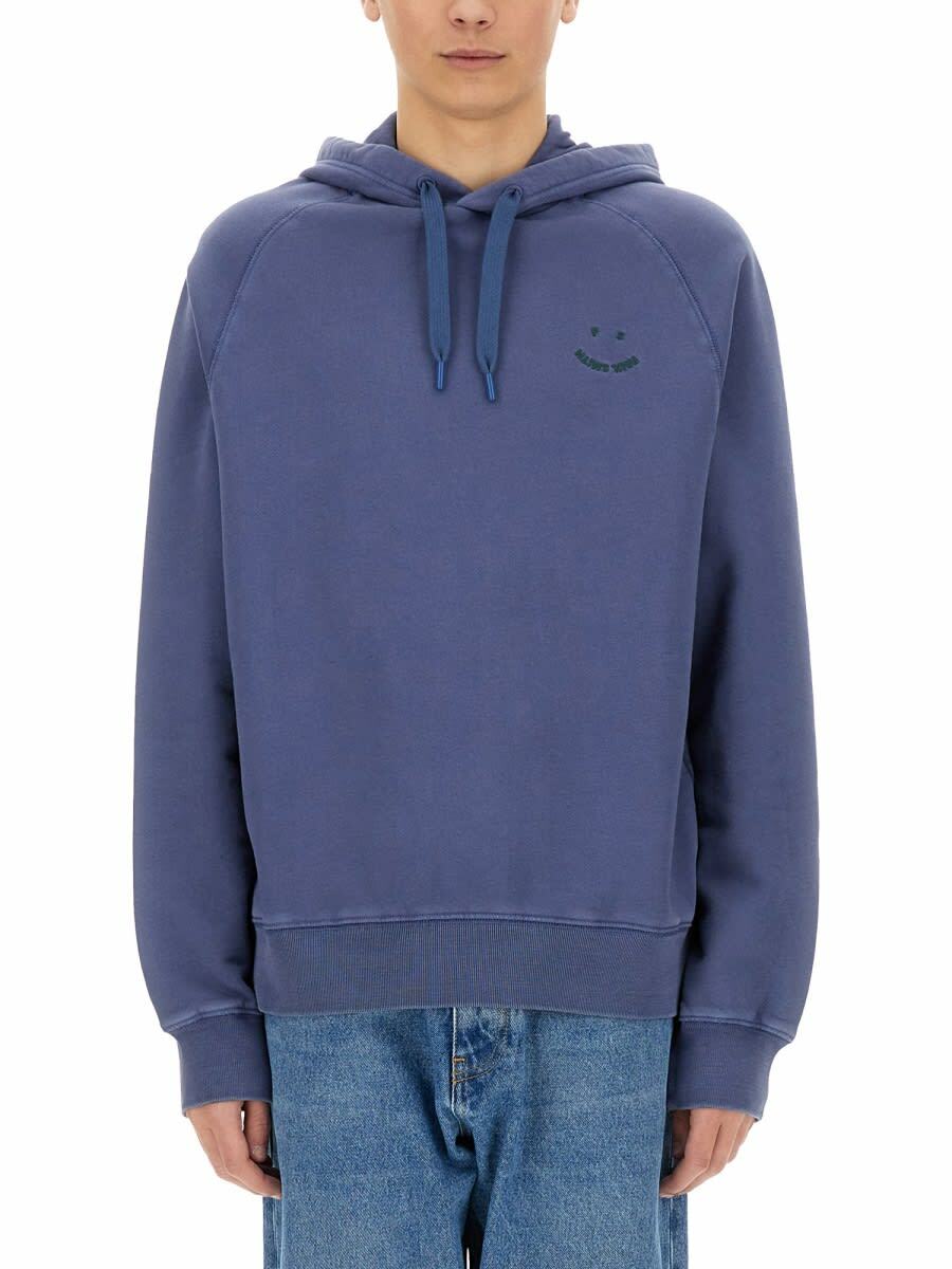 ★Paul Smith★ Happy Hood Blue M2R061YEK2116949 Men's Grey Organic Cotton 'PS Happy' Embroidered Hoodie