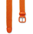 Charvet - 3cm Blue Leather-Trimmed Woven Belt - Orange