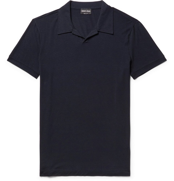 Photo: Giorgio Armani - Slim-Fit Camp Collar Stretch-Jersey Polo Shirt - Men - Midnight blue