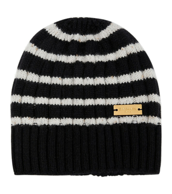 Photo: Balmain Striped cashmere beanie hat