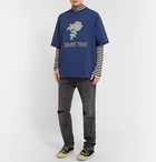 Lanvin - Oversized Flocked and Printed Cotton-Jersey T-Shirt - Blue