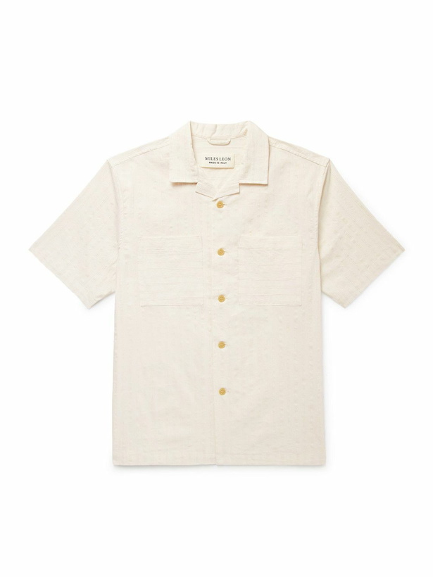 Photo: MILES LEON - Rosa Camp-Collar Striped Tumbled Cotton and Linen-Blend Shirt - Neutrals