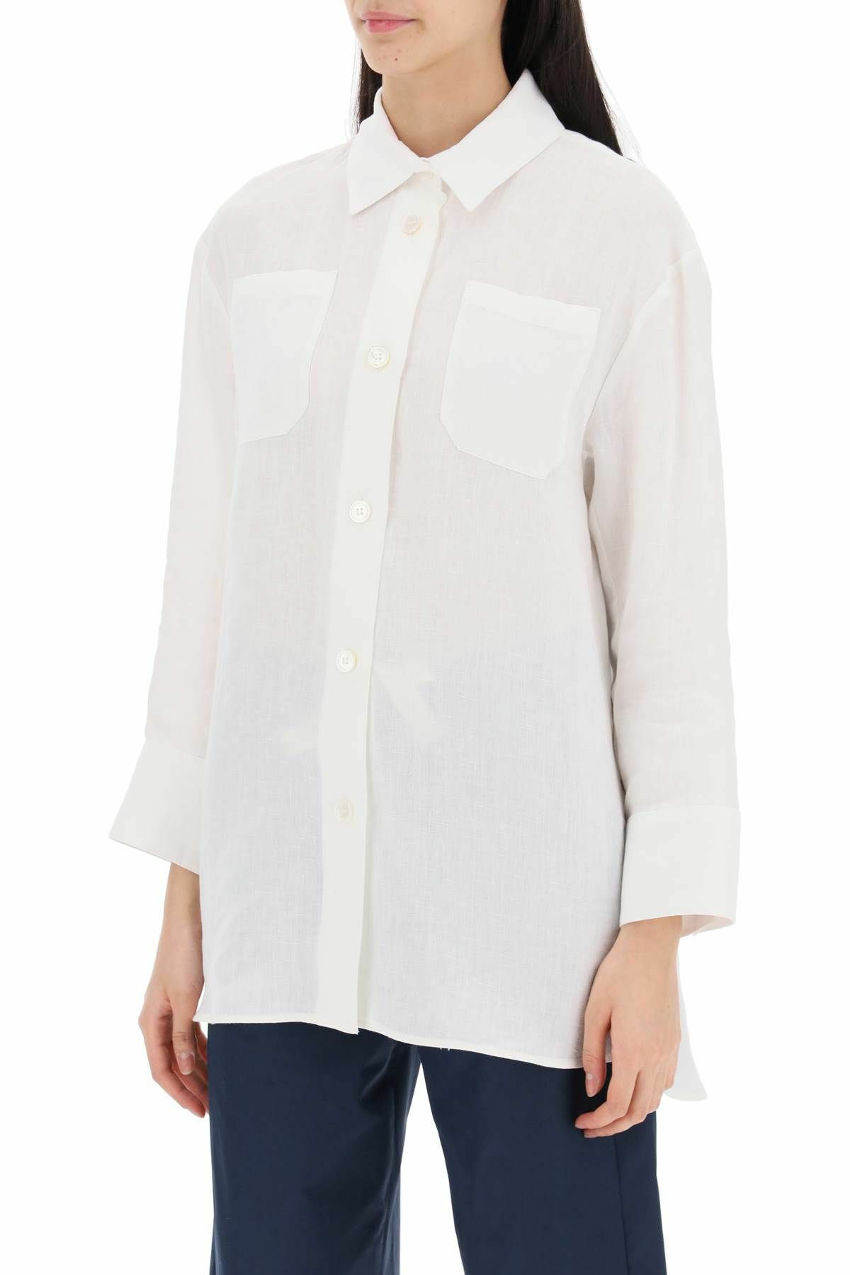 S MAX MARA daria linen shirt with three-quarter sleeves White S