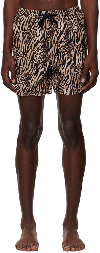 Photo: Ksubi Beige & Black Zoo Burner Swim Shorts