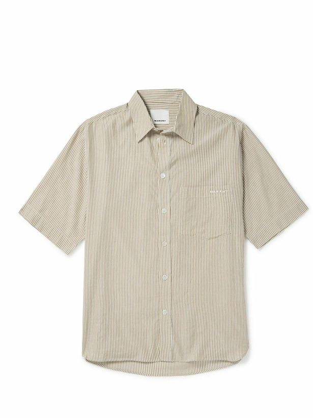 Photo: Marant - Labilio Logo-Embroidered Striped Cotton-Poplin Shirt - Gray