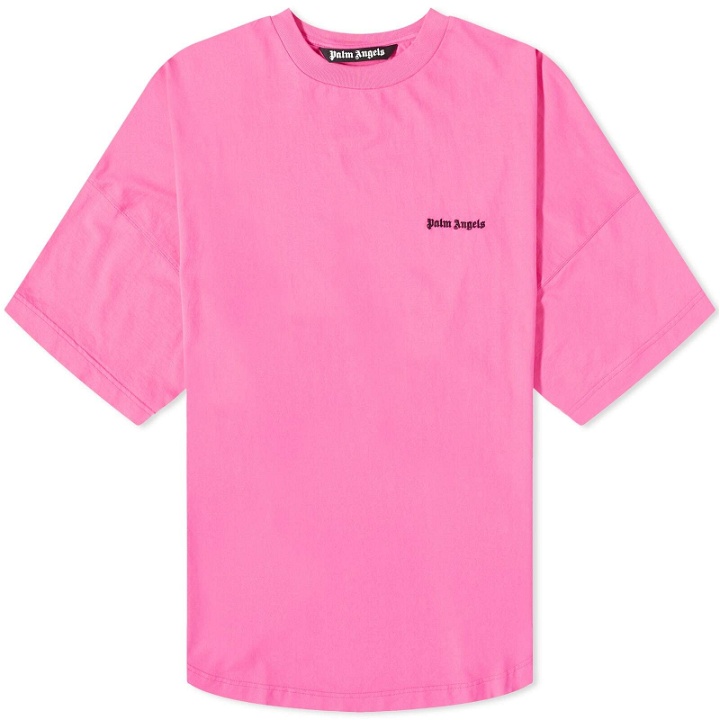 Photo: Palm Angels Men's Embroidered Logo Oversized T-Shirt in Fuchsia