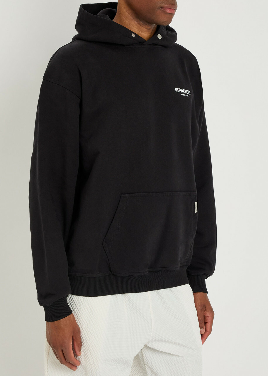 Represent Owners' Club Logo Hooded Cotton Sweatshirt Black