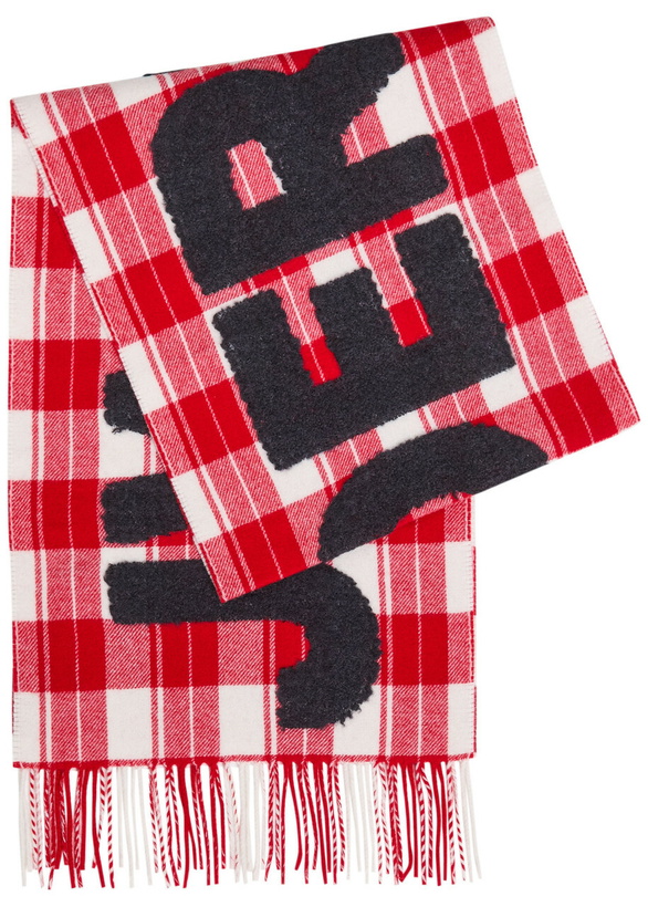 Photo: JW Anderson Logo Checked Wool-blend Scarf - Red - One Size