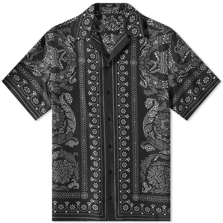 Photo: Versace Men's Repeat Baroque Print Vacation Shirt in Black/Grey