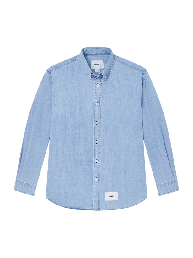 Photo: WTAPS - BD 01 Logo-Appliquéd Stone-Bleach Denim Shirt - Blue