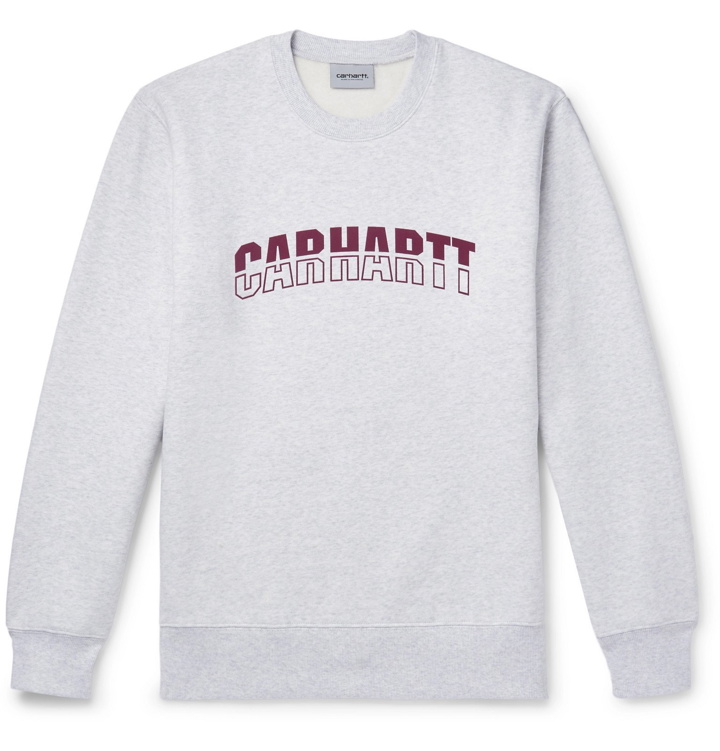 Photo: Carhartt WIP - District Logo-Print Mélange Fleece-Back Cotton-Blend Jersey Sweatshirt - Gray