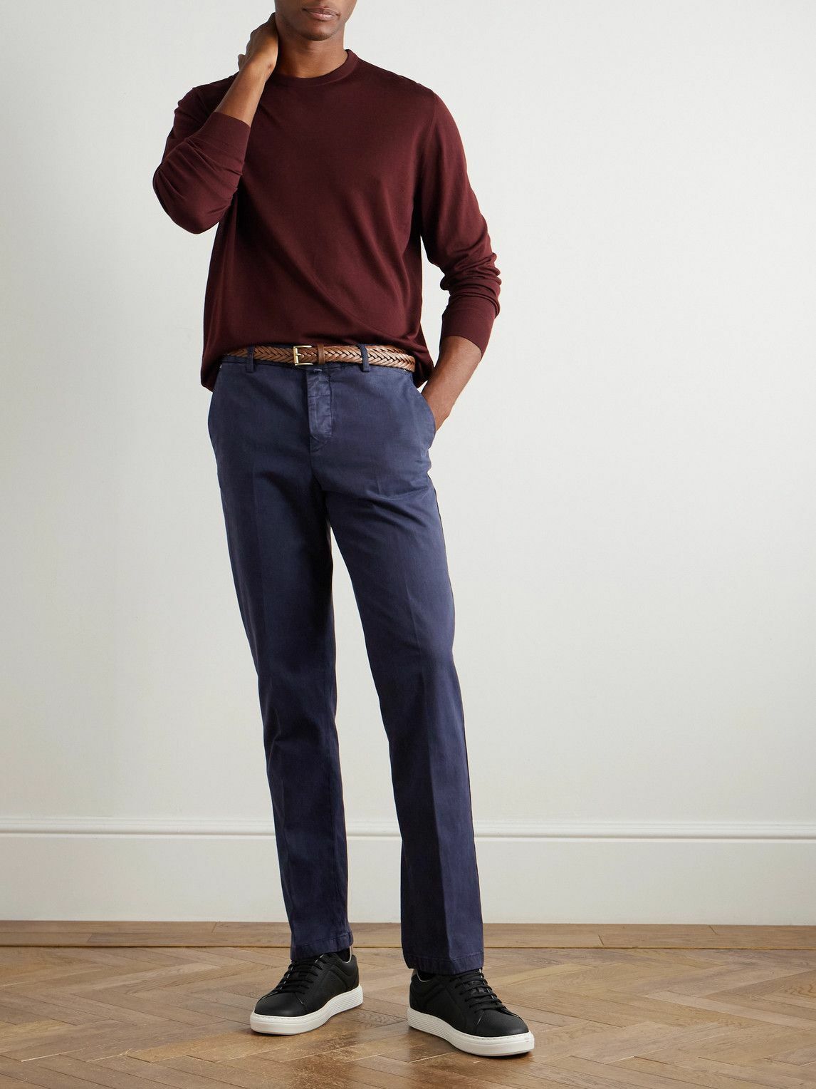 Kiton - Straight-Leg Lyocell-Blend Twill Trousers - Blue