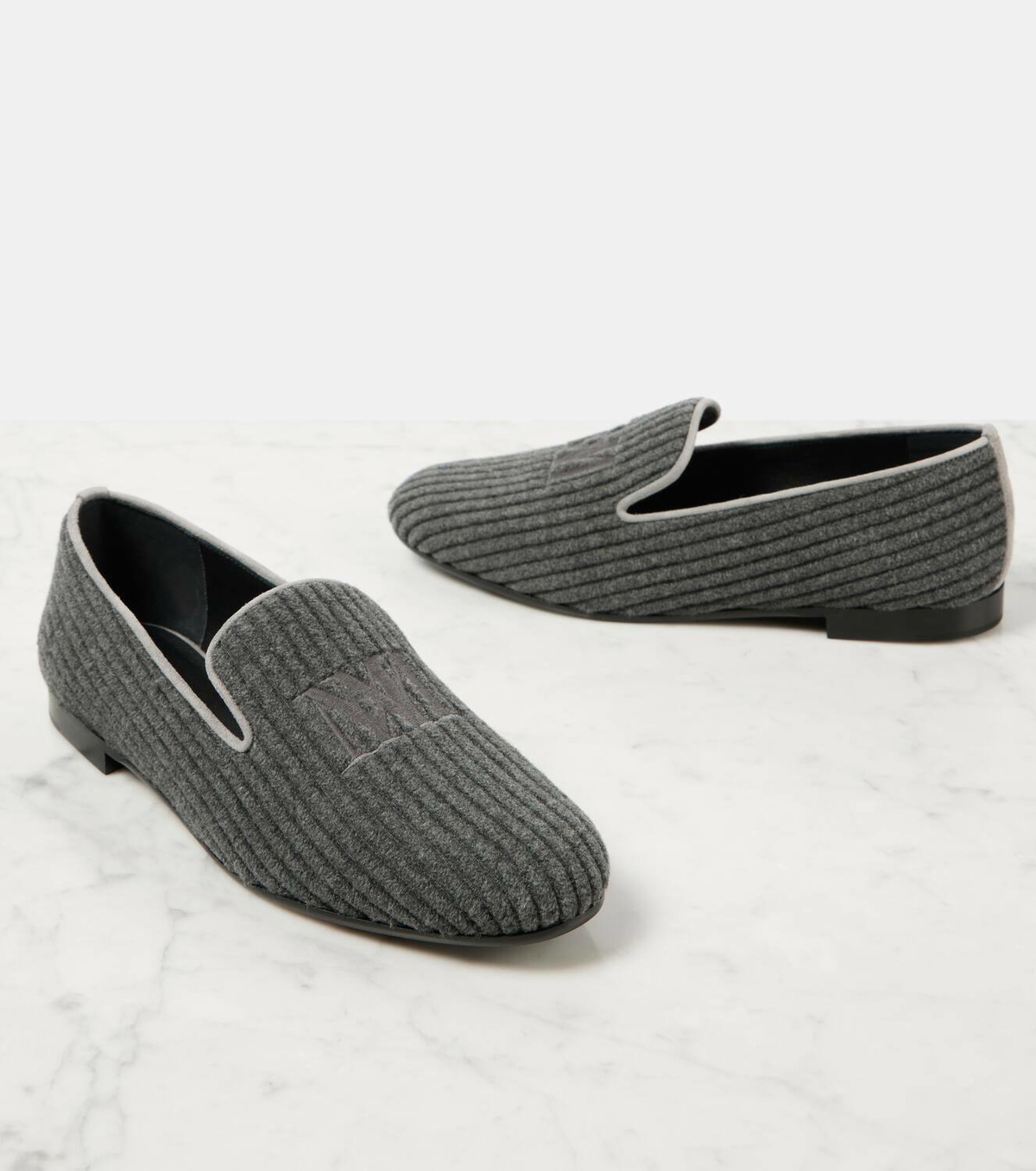 Max Mara Logo embroidered velvet corduroy loafers
