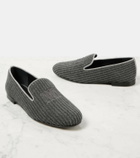 Max Mara Logo embroidered velvet corduroy loafers