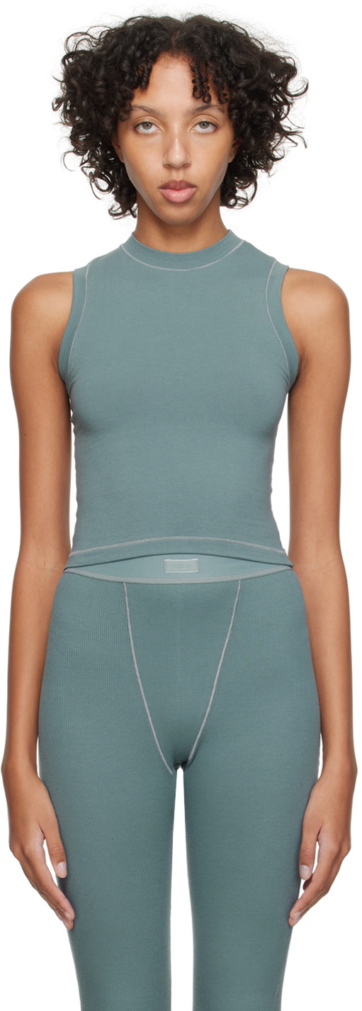 SKIMS: Green Cotton Rib Tank Top