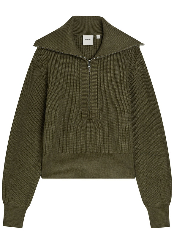 Photo: Varley Maura Ribbed Half-zip Knit Sweatshirt Olive