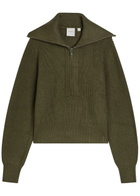 Varley Maura Ribbed Half-zip Knit Sweatshirt Olive