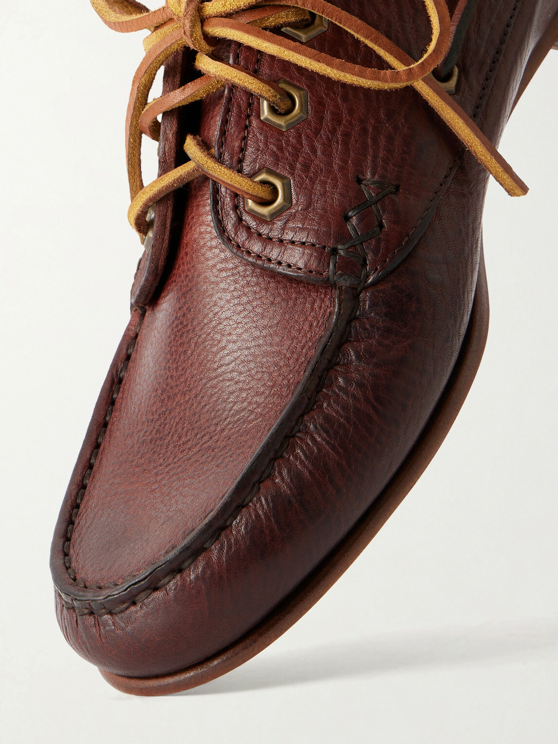 Yuketen - Italian Hex Eye Leather Boat Shoes - Brown